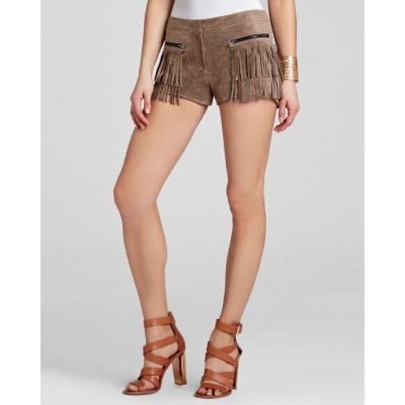 BCBGMAXAZRIA Weston Faux Suede Fringe Shorts Size M NWT in Spanish Moss Color - Picture 1 of 8
